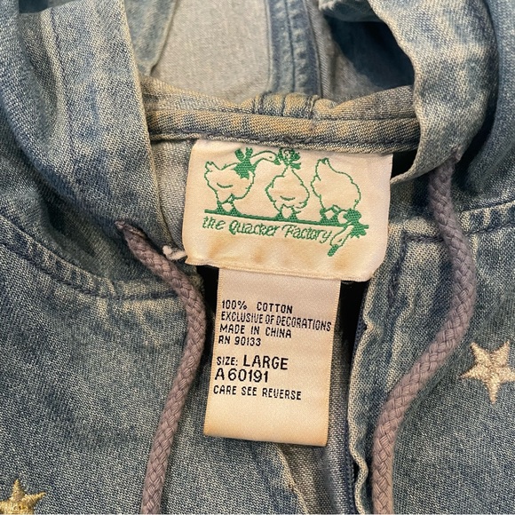 Vintage Quacker Factory Denim Full Zip Hooded Embroidered Lighthouse Top Large - Picture 7 of 8